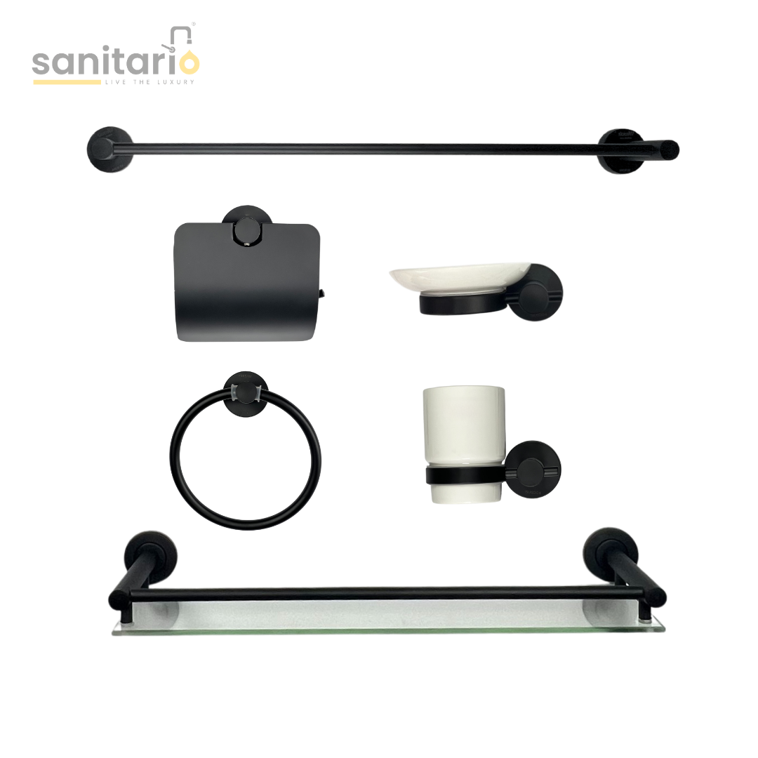 6-Piece Matte Black Bathroom Accessories Set – Premium Quality | Wesda